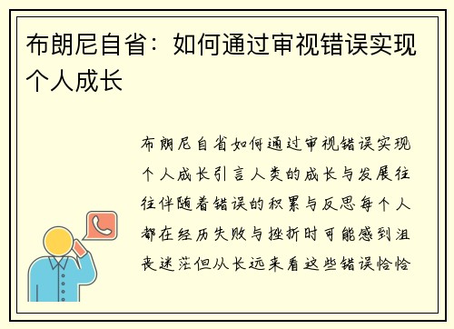布朗尼自省：如何通过审视错误实现个人成长